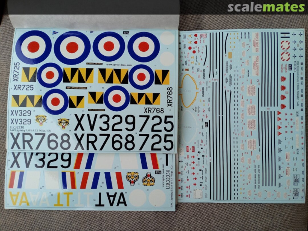 Contents BAC Lightning 74 Sqn. F.Mk.53/6 &T.Mk.5 with stencils UR32330 UpRise Decal Contents BAC Lightning 74 Sqn. F.Mk.53/6 &T.Mk.5 with stencils UR32330 UpRise Decal