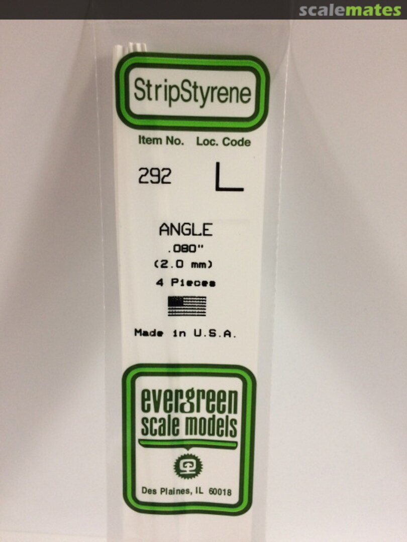 Boxart 0.080" Opaque White Polystyrene Angle 292 Evergreen Scale Models