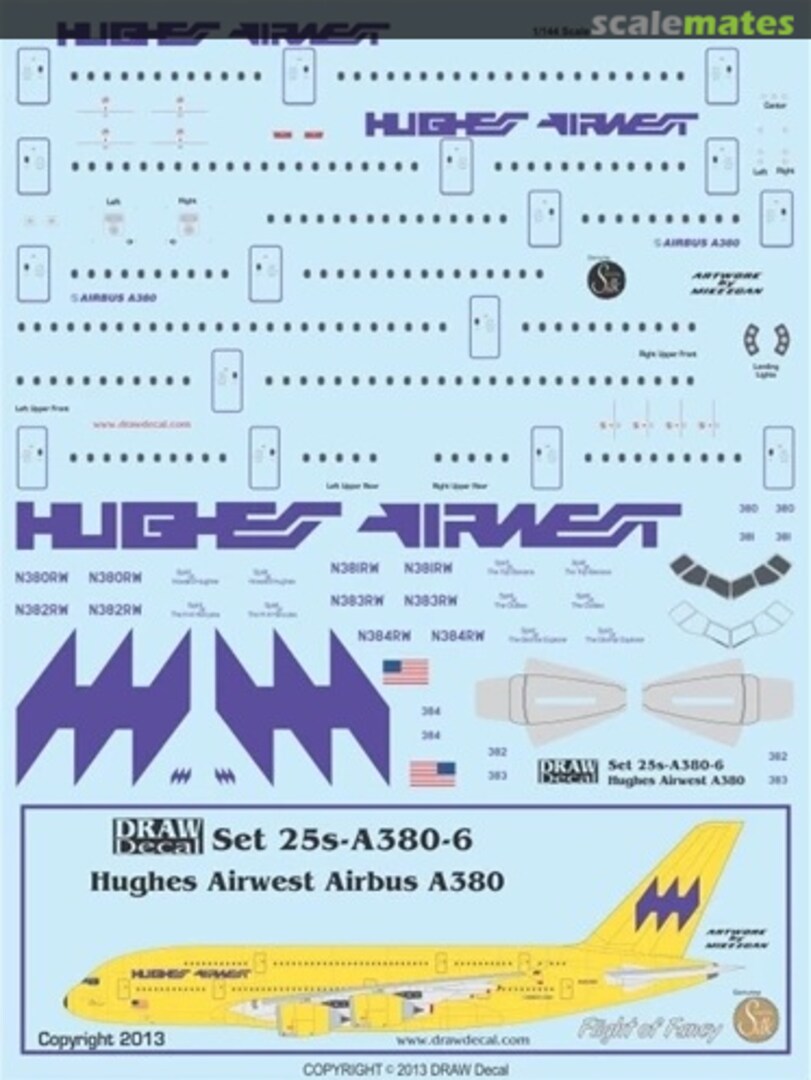 Boxart Hughes Airwest A380’s 25-A380-6 Draw Decal