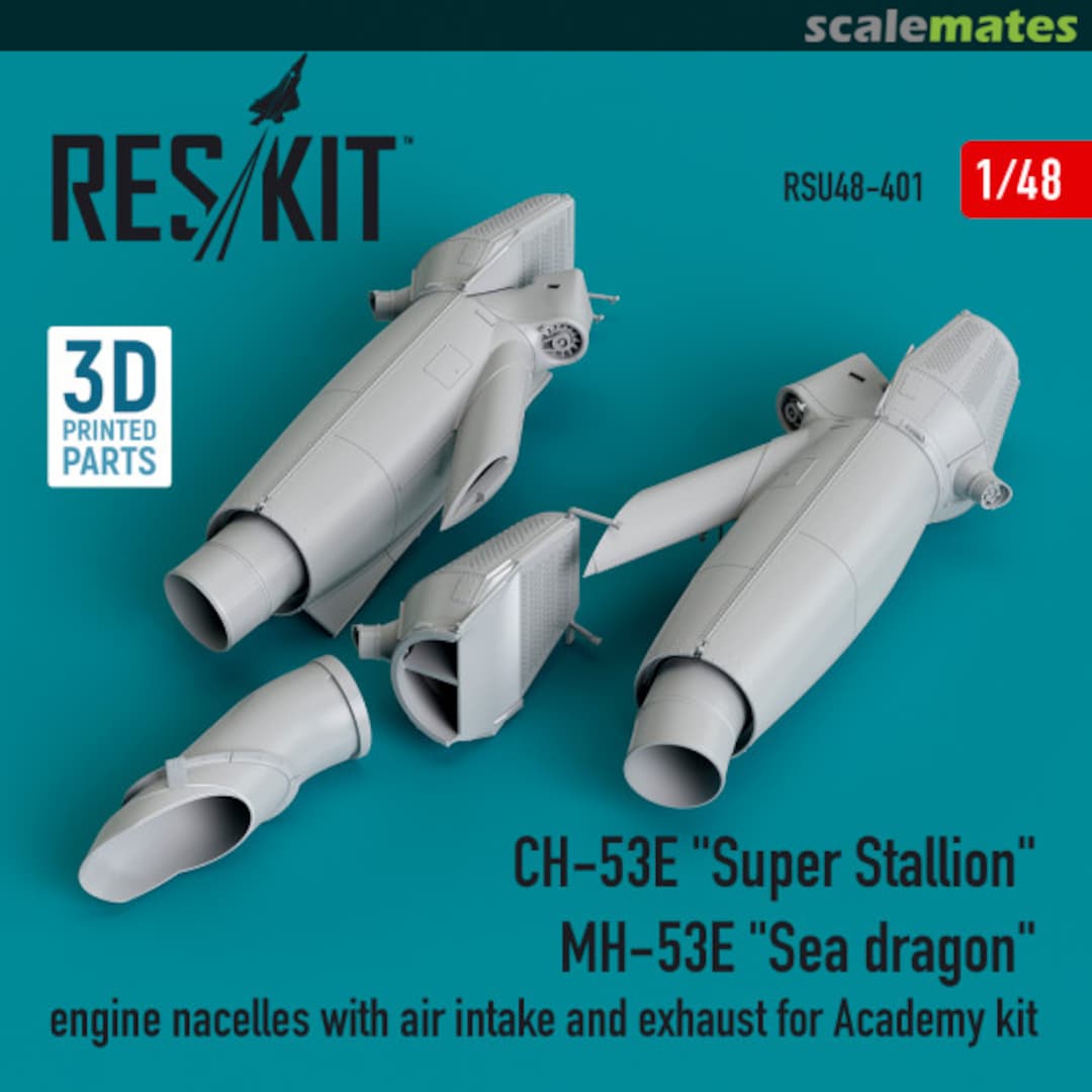 Boxart CH-53E "Super Stallion" and MH-53E "Sea Dragon" Engine Nacelles with Air Intake and Exhaust RSU48-0401 ResKit Boxart CH-53E "Super Stallion" and MH-53E "Sea Dragon" Engine Nacelles with Air Intake and Exhaust RSU48-0401 ResKit
