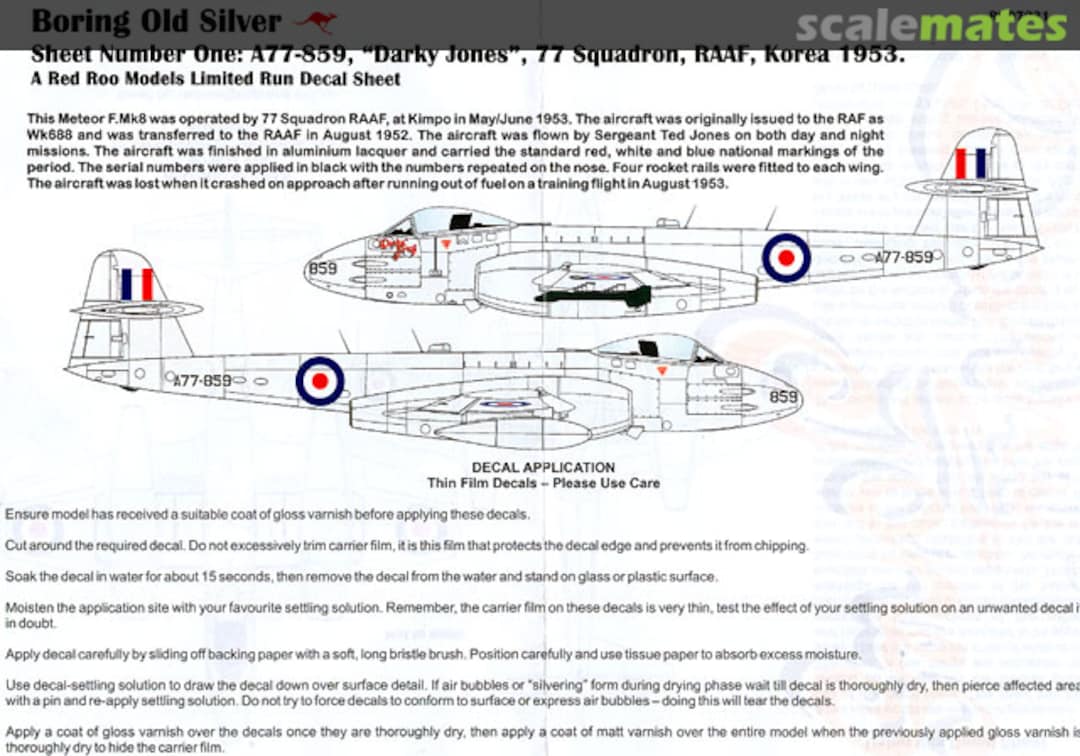 Boxart Meteor F.Mk 8, 77 Sqn 'Darkey Jones' RRD7231 Red Roo Models Boxart Meteor F.Mk 8, 77 Sqn 'Darkey Jones' RRD7231 Red Roo Models