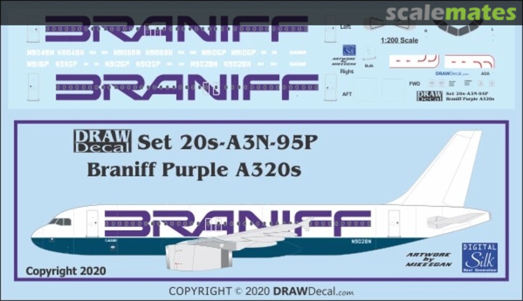 Boxart Braniff Purple Titles A320s 20-A3N-95P Draw Decal Boxart Braniff Purple Titles A320s 20-A3N-95P Draw Decal