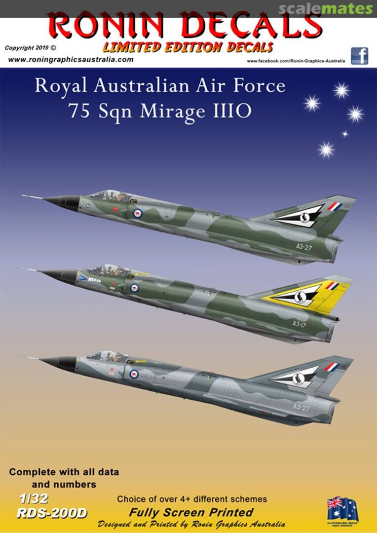 Boxart RAAF 75 Sqn Mirage IIIO RDS-200D Ronin Decals Boxart RAAF 75 Sqn Mirage IIIO RDS-200D Ronin Decals