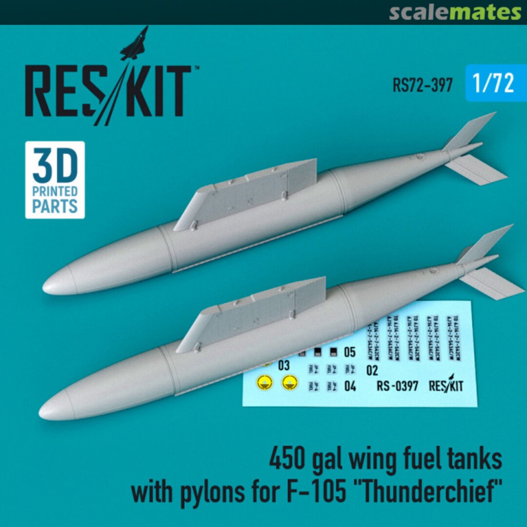Boxart 450 gal wing fuel tanks with pylons for F-105 "Thunderchief" RS72-397 ResKit Boxart 450 gal wing fuel tanks with pylons for F-105 "Thunderchief" RS72-397 ResKit