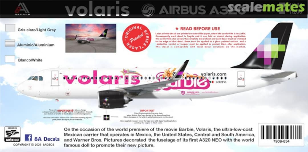 Boxart Volaris Airbus A320 NEO Barbiejet 7909-834-200 8aDecs