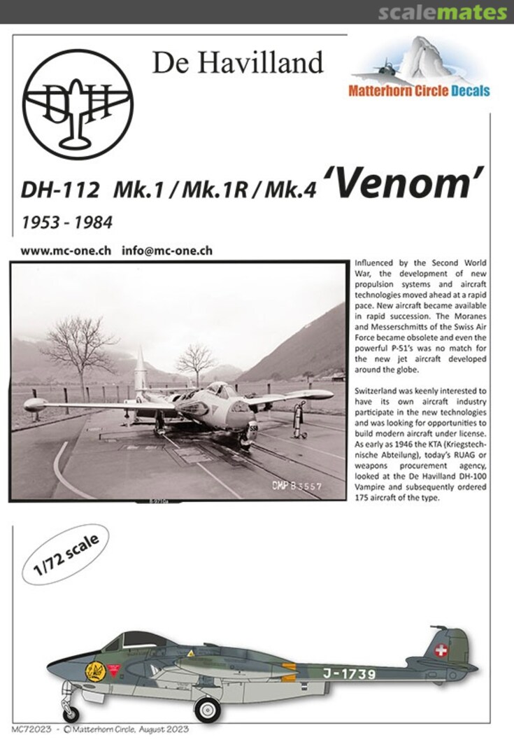 Boxart DH-112 Venom Mk.1 / Mk.1R /Mk.4 "Venom" MC72023 Matterhorn Circle Boxart DH-112 Venom Mk.1 / Mk.1R /Mk.4 "Venom" MC72023 Matterhorn Circle