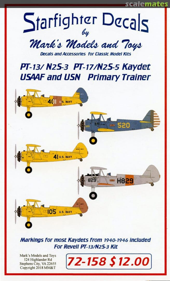 Boxart PT-13/N2S-3 PT-17/N2S-5 Kaydet Primary Trainer 72-158 Starfighter Decals Boxart PT-13/N2S-3 PT-17/N2S-5 Kaydet Primary Trainer 72-158 Starfighter Decals
