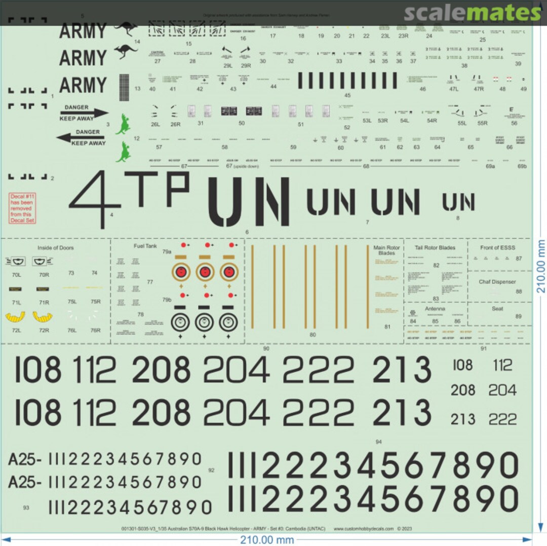 Boxart ADF ARMY S70A-9 Black Hawk Helicopter - Cambodia (UNTAC) 001301-S035-V3 Custom Hobby Decals