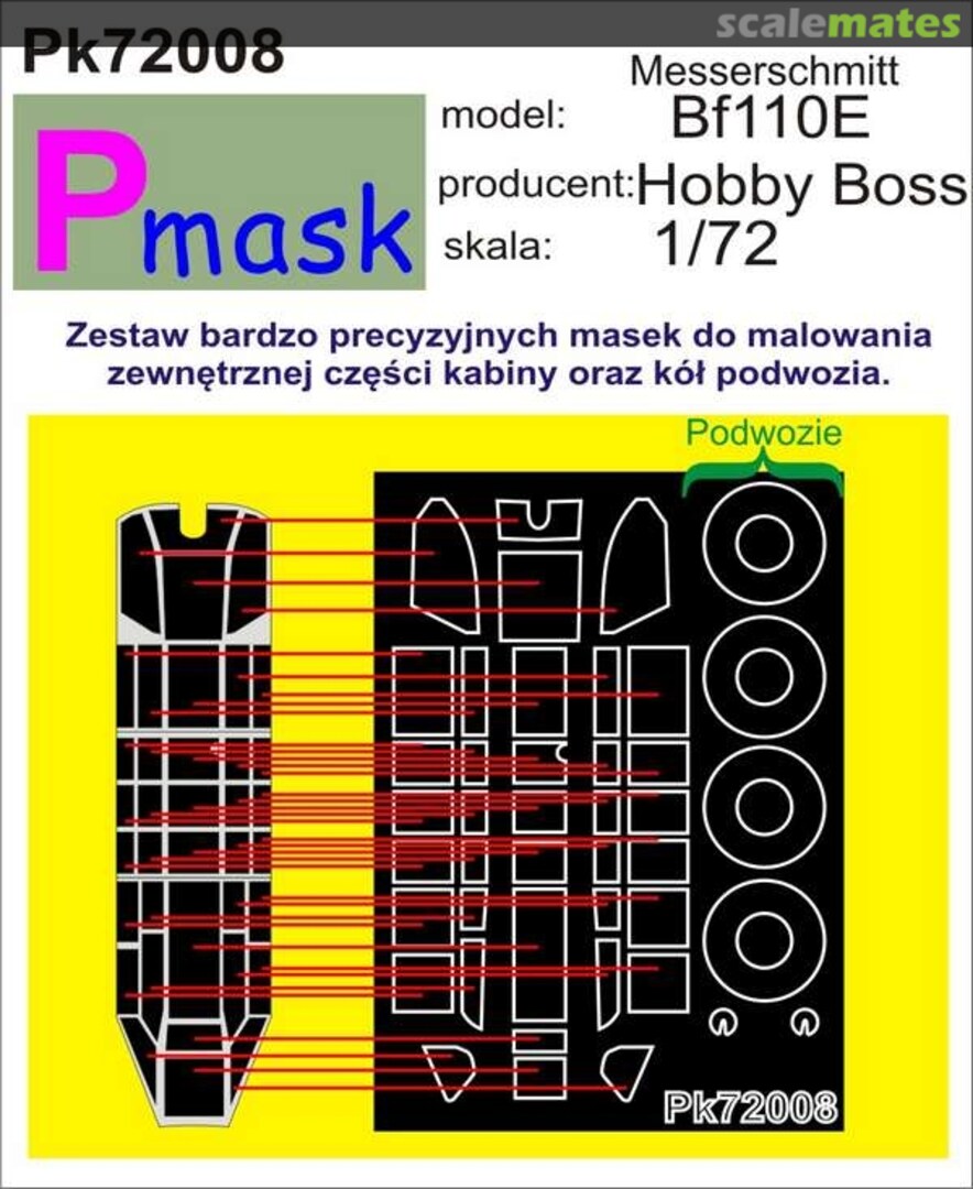 Boxart Messerschmitt Bf110E - canopy and wheel masks PK72008 Pmask
