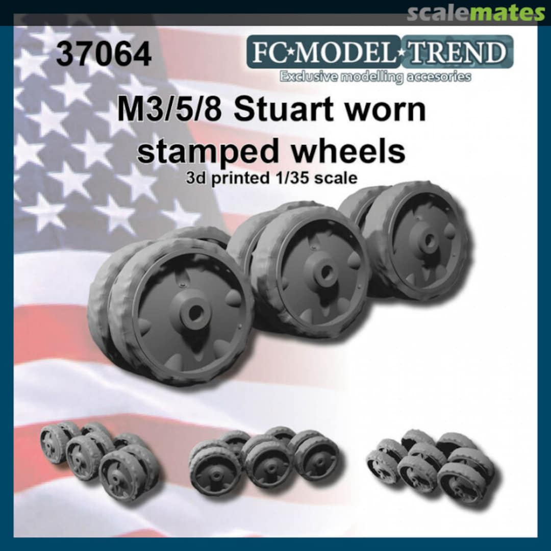 Boxart M3 / M5 / M8 Stuart stamped worn wheels 37064 FC Model Trend Boxart M3 / M5 / M8 Stuart stamped worn wheels 37064 FC Model Trend