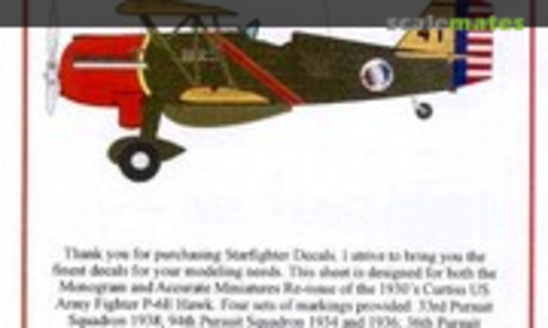 1:72 Curtiss P-6E Hawk U.S.A.A.C (Starfighter Decals 72-106) 72-106