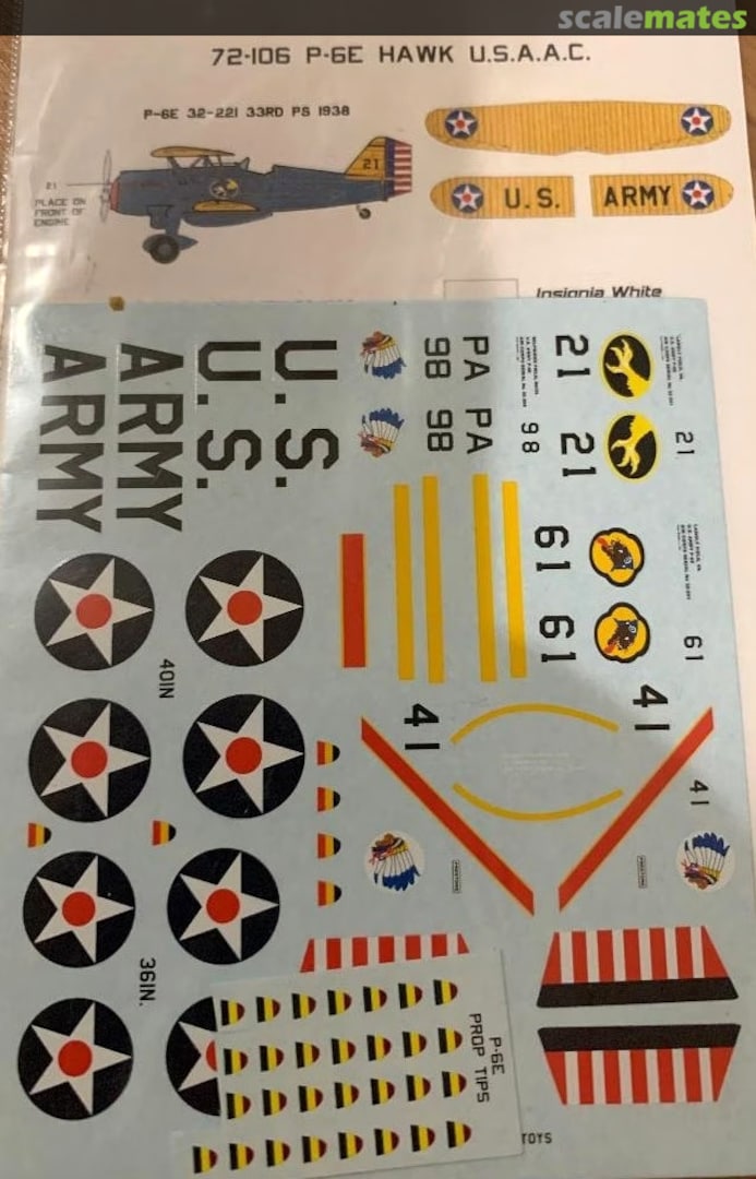 Contents Curtiss P-6E Hawk U.S.A.A.C 72-106 Starfighter Decals Contents Curtiss P-6E Hawk U.S.A.A.C 72-106 Starfighter Decals