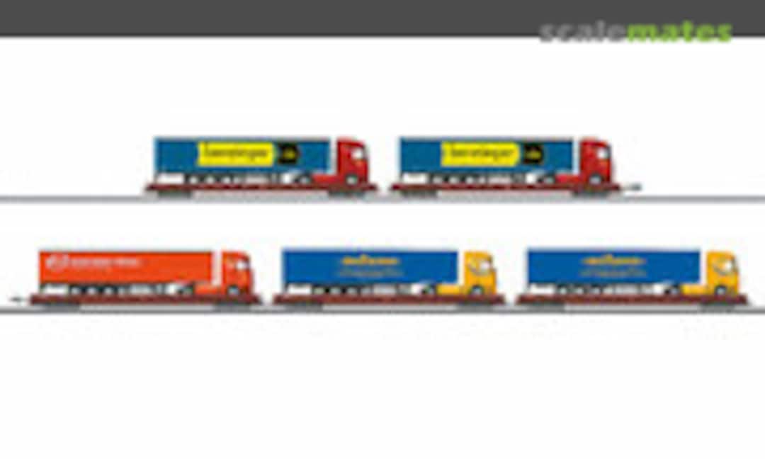 5pc German &quot;Rolling Road&quot; depressed Floor flat car set, DB (Märklin 47418)