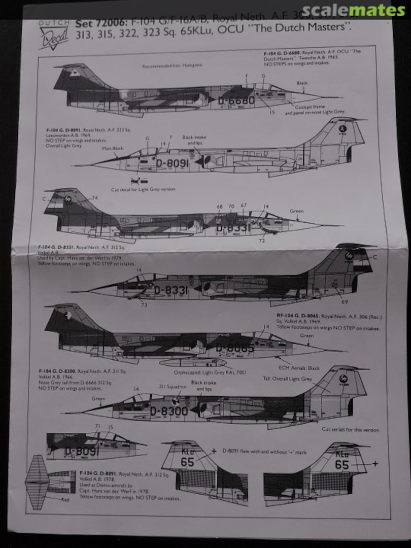 Boxart F-104G/F-16A/B, Royal Neth AF 306, 311, 312, 313, 315, 322, 232Sq 65KLu, OCU "The Dutch Masters" 72006 Dutch Decal Boxart F-104G/F-16A/B, Royal Neth AF 306, 311, 312, 313, 315, 322, 232Sq 65KLu, OCU "The Dutch Masters" 72006 Dutch Decal