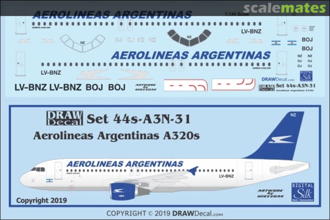 Boxart Aerolineas Argentinas A320s 44-A3N-31 Draw Decal Boxart Aerolineas Argentinas A320s 44-A3N-31 Draw Decal