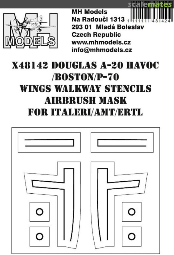 Boxart Douglas A-20 Havoc/Boston / P-70 wings walkway stencils airbrush mask X48142 MH Models Boxart Douglas A-20 Havoc/Boston / P-70 wings walkway stencils airbrush mask X48142 MH Models