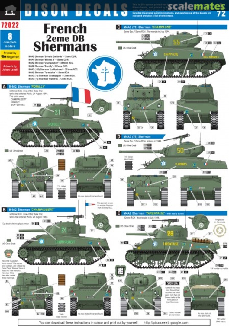 Boxart French 2eme DB Shermans 72022 Bison Decals Boxart French 2eme DB Shermans 72022 Bison Decals