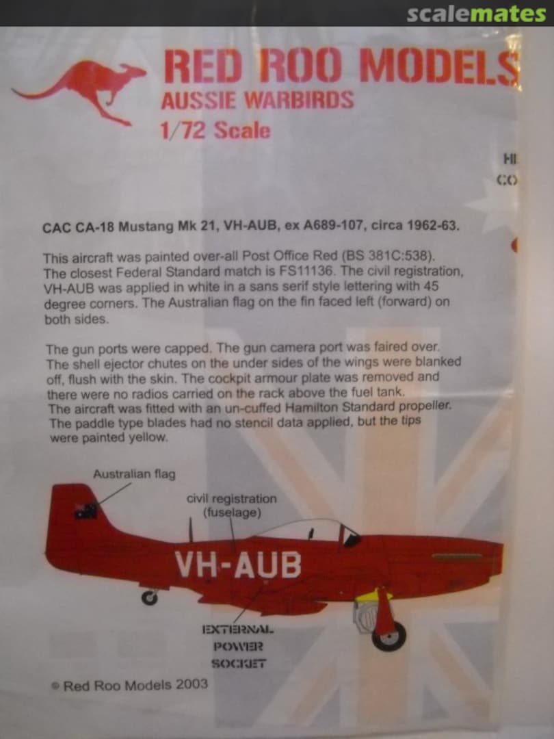 Boxart CAC CA-18 Mustang Mk.21, VH-AUB, ex A689-107, circa 1962-63 RRAW72002 Red Roo Models