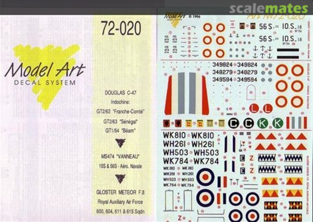 Boxart Douglas C-47 - MS 474 Vanneau - Gloster Meteor F.8 72/020 Model Art Decal System Boxart Douglas C-47 - MS 474 Vanneau - Gloster Meteor F.8 72/020 Model Art Decal System