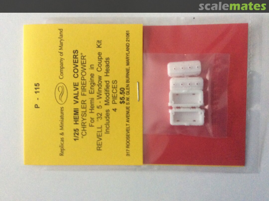 Boxart "Chrysler Firepower" Hemi Valve Covers P-115 Replicas & Miniatures Company of Maryland Boxart "Chrysler Firepower" Hemi Valve Covers P-115 Replicas & Miniatures Company of Maryland