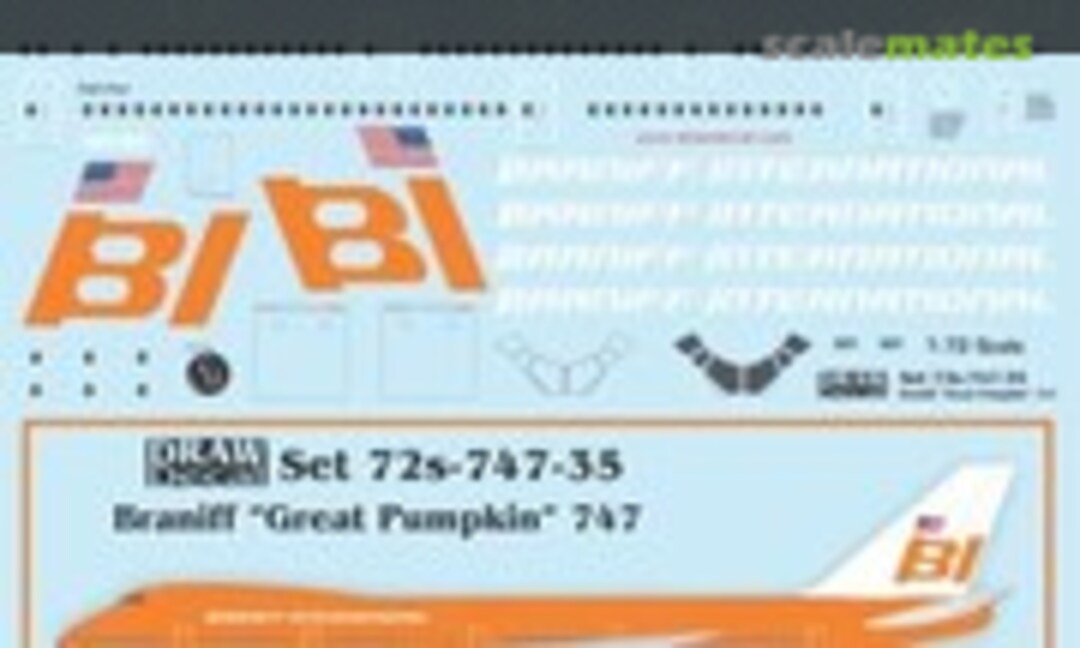 1:72 Braniff “Great Pumpkin” 747 N601BN (Draw Decal 72-747-35) 72-747-35