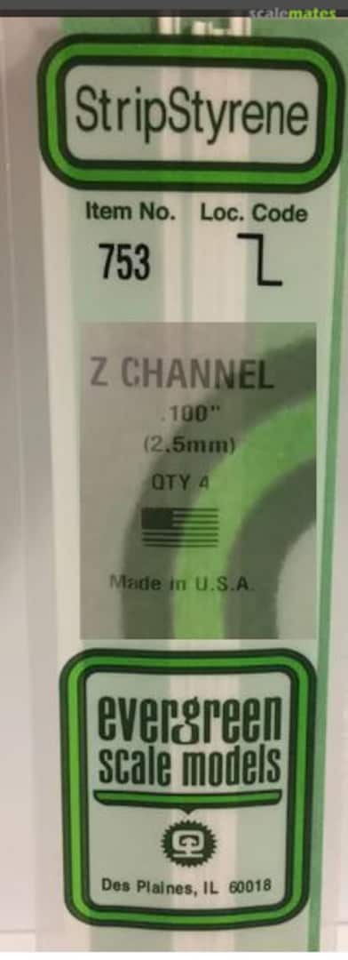 Boxart .100" (2.5mm) Opaque White Polystyrene Z Channel 753 Evergreen Scale Models Boxart .100" (2.5mm) Opaque White Polystyrene Z Channel 753 Evergreen Scale Models