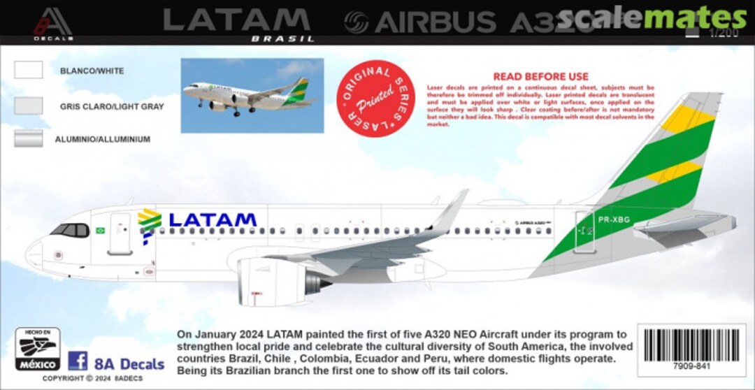 Boxart Latam Brasil Airbus A320 Neo Tail Flag 7909-841-144 8aDecs Boxart Latam Brasil Airbus A320 Neo Tail Flag 7909-841-144 8aDecs