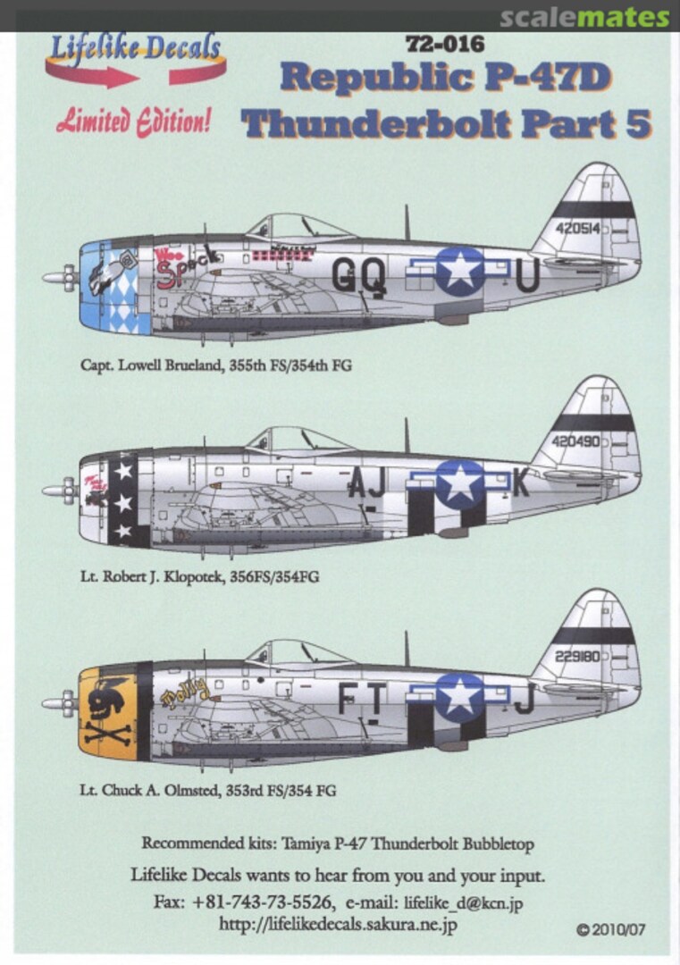 Boxart Republic P-47D Thunderbolt Part 5 72-016 Lifelike Decals Boxart Republic P-47D Thunderbolt Part 5 72-016 Lifelike Decals