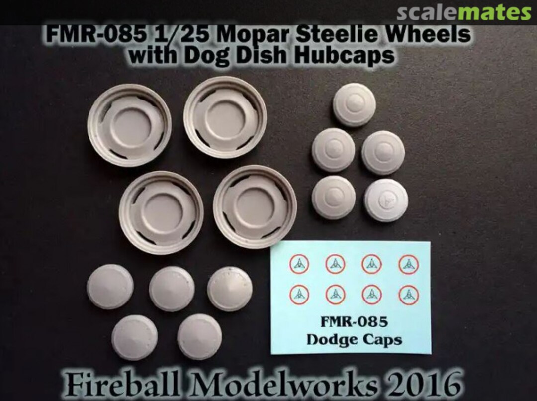 Boxart MOPAR Steelie Wheels w/ Dog Dish Hubcaps FMR-085 Fireball Modelworks Boxart MOPAR Steelie Wheels w/ Dog Dish Hubcaps FMR-085 Fireball Modelworks