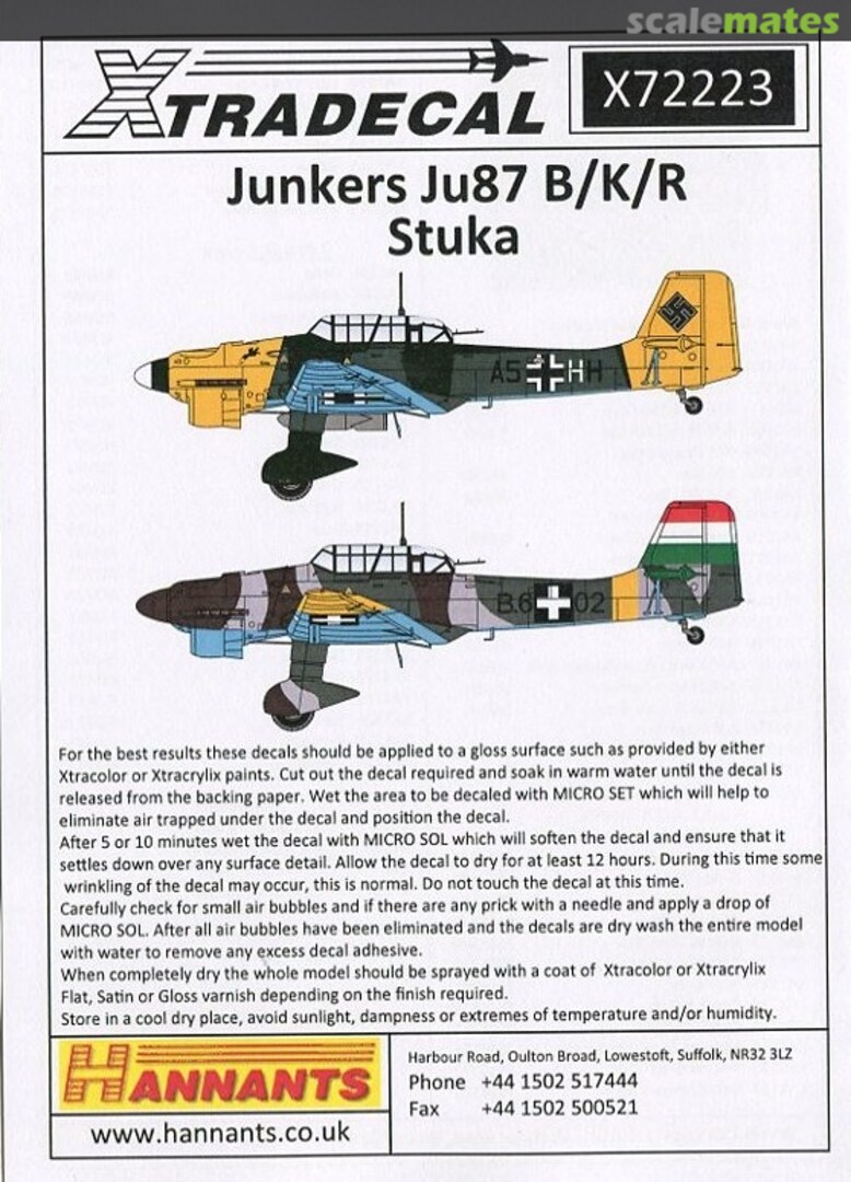 Contents Junkers Ju 87B/K/R Stuka X72223 Xtradecal Contents Junkers Ju 87B/K/R Stuka X72223 Xtradecal