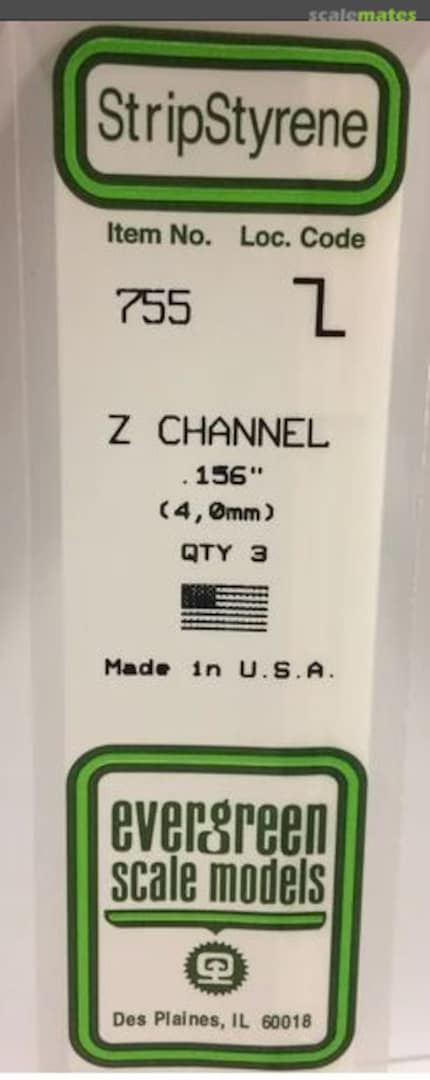 Boxart .156" (4.0mm) Opaque White Polystyrene Z Channel 755 Evergreen Scale Models Boxart .156" (4.0mm) Opaque White Polystyrene Z Channel 755 Evergreen Scale Models