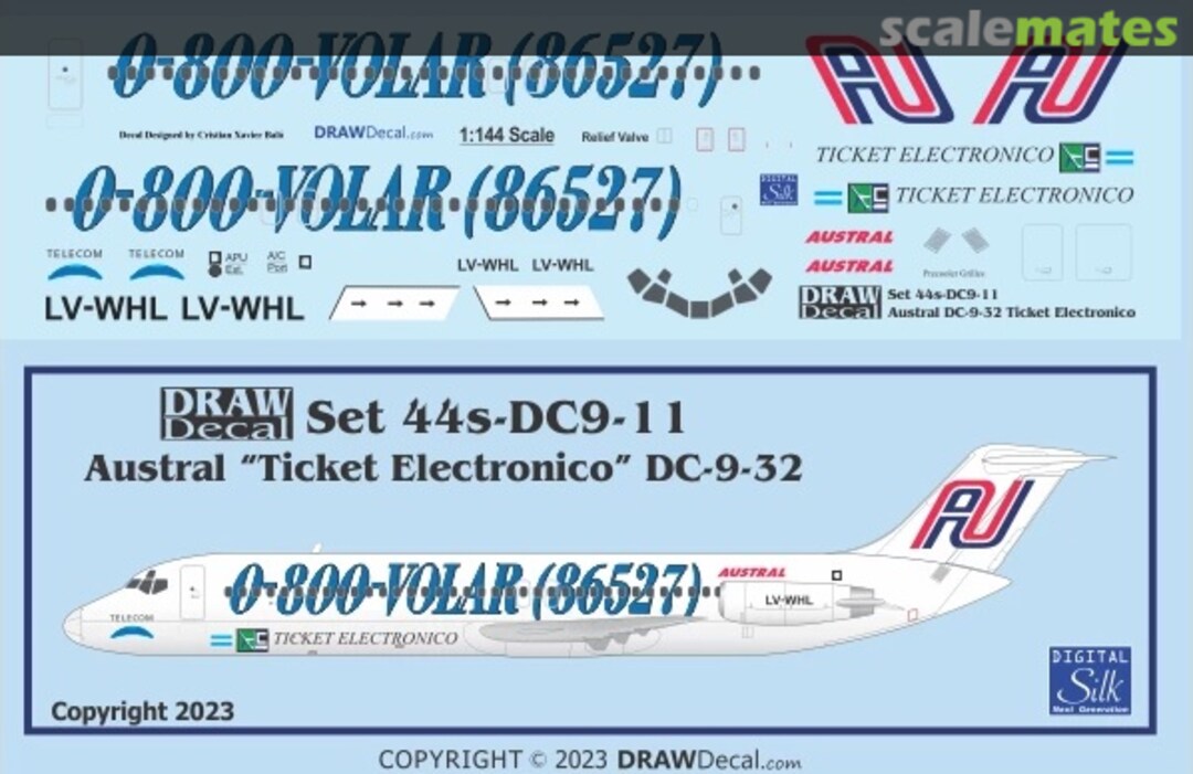 Boxart Austral “Ticket Electronico” DC-9-32 44-DC9-11 Draw Decal Boxart Austral “Ticket Electronico” DC-9-32 44-DC9-11 Draw Decal