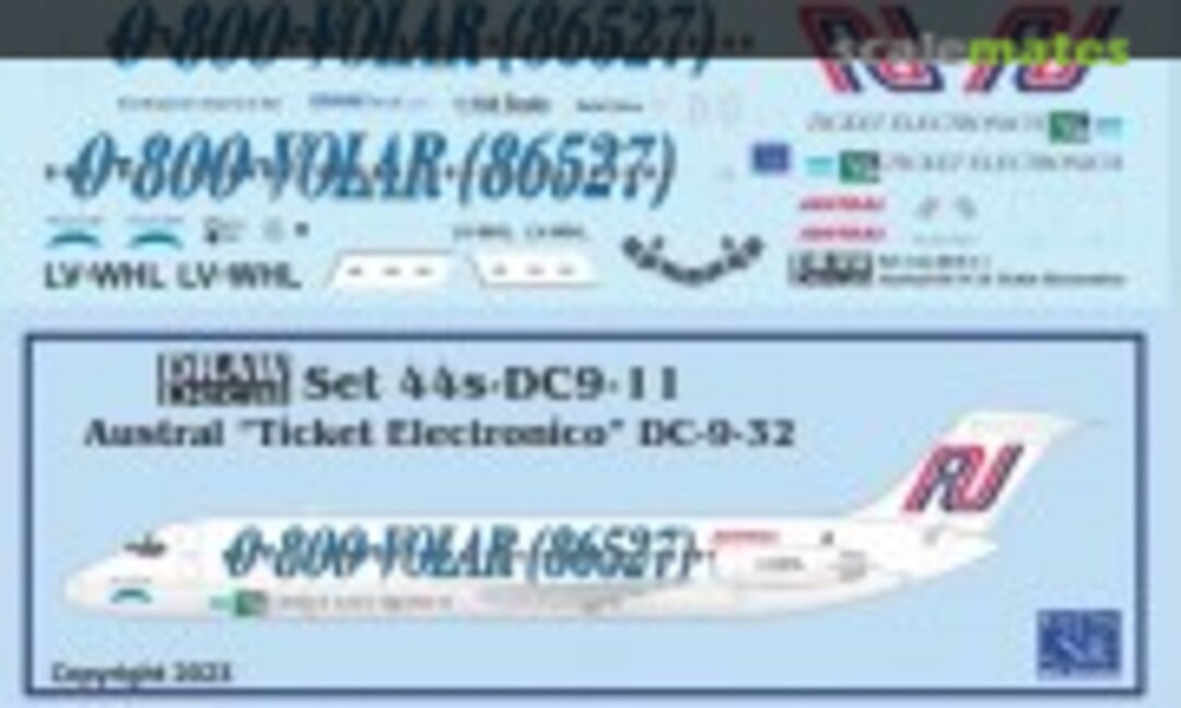 1:144 Austral “Ticket Electronico” DC-9-32 (Draw Decal 44-DC9-11) 44-DC9-11
