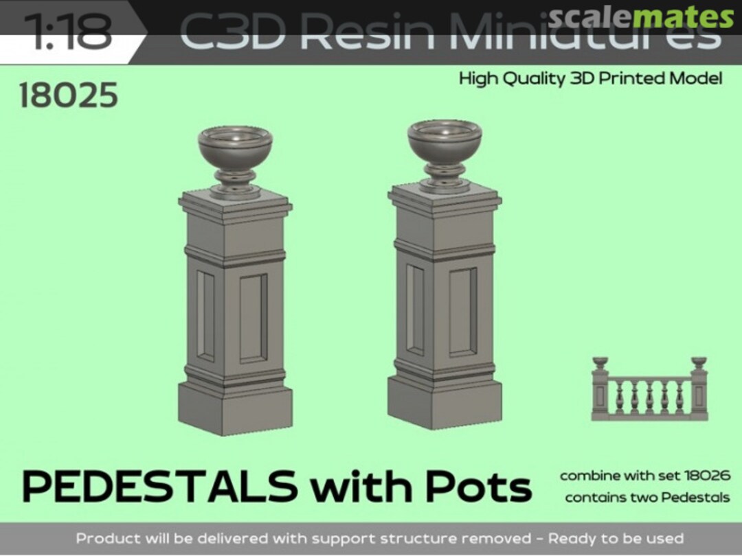 Boxart Pedestals with Pot, 1/18 18025 C3D Resin Miniatures Boxart Pedestals with Pot, 1/18 18025 C3D Resin Miniatures