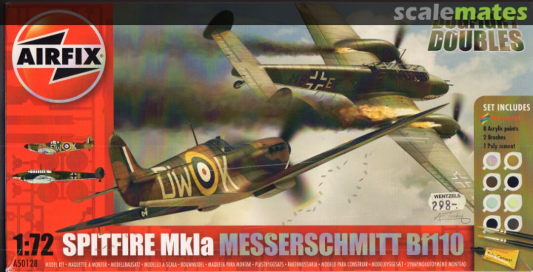 Boxart Spitfire Mk1a | Messerschmitt Bf110 A50128 Airfix Boxart Spitfire Mk1a | Messerschmitt Bf110 A50128 Airfix
