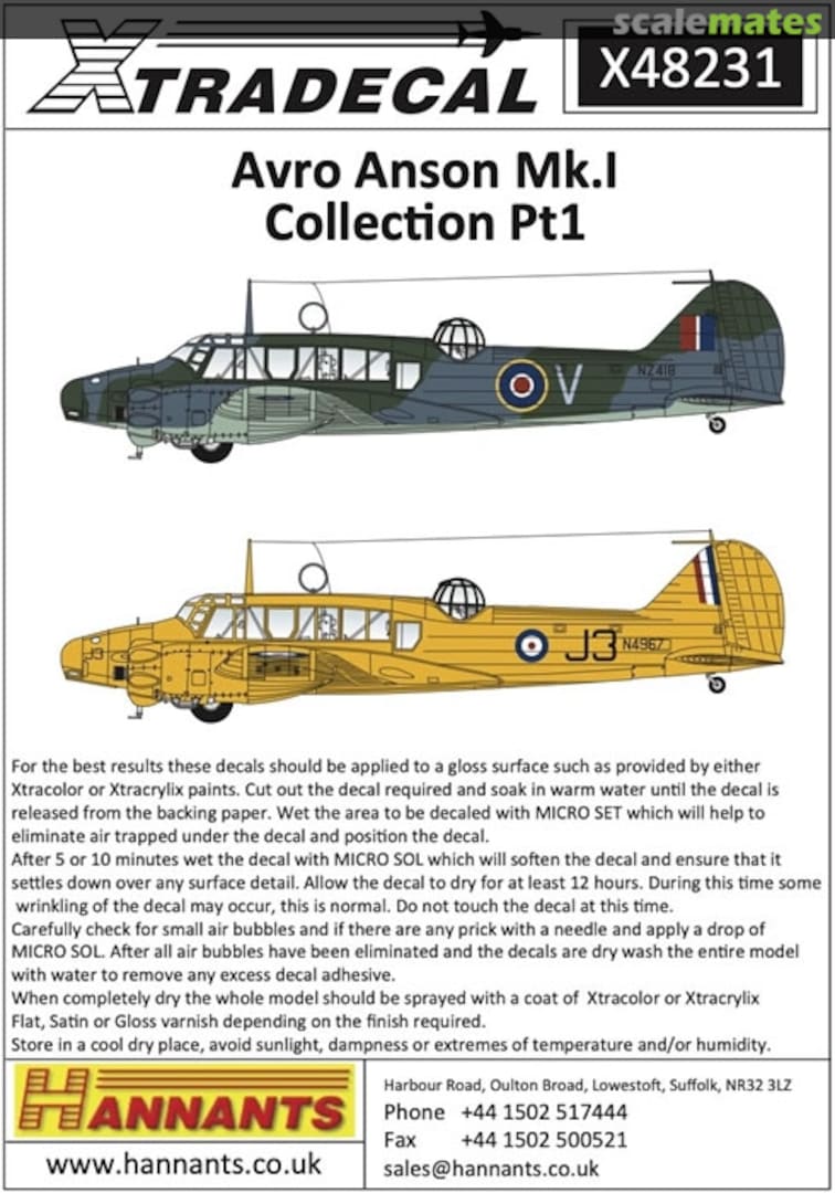Boxart Avro Anson Mk.I Collection Pt.1 X48231 Xtradecal Boxart Avro Anson Mk.I Collection Pt.1 X48231 Xtradecal