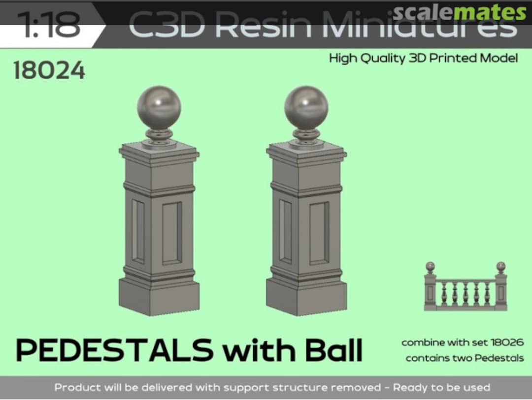 Boxart Pedestals with Ball, 1/18 18024 C3D Resin Miniatures