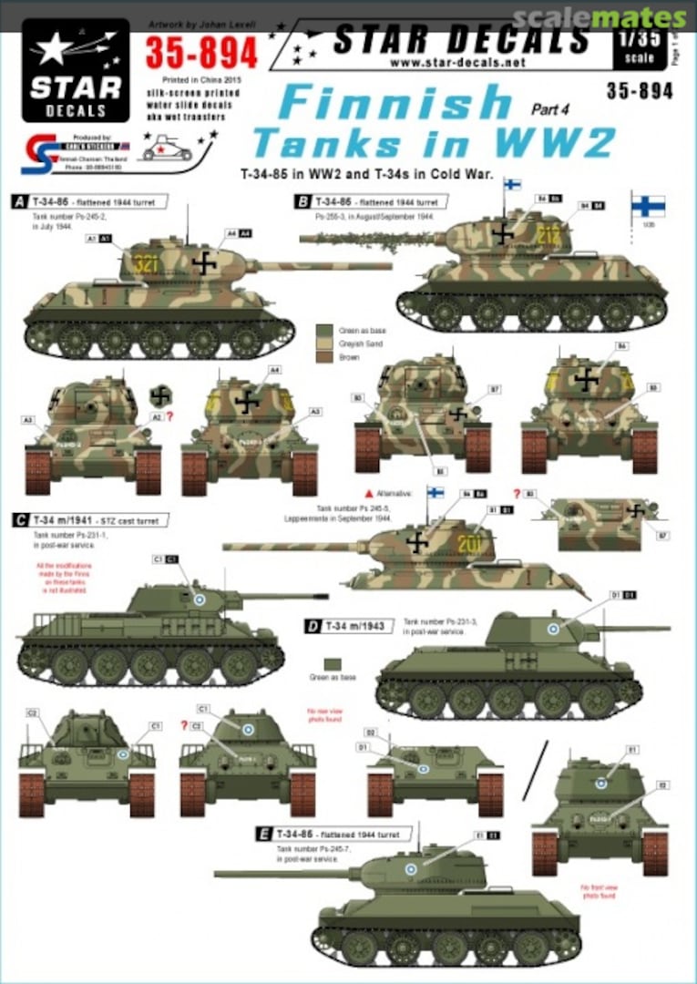 Boxart Finnish Tanks in WW2 Part 4 T34-85 in WW2 and T-34s in Cold War 35-894 Star Decals Boxart Finnish Tanks in WW2 Part 4 T34-85 in WW2 and T-34s in Cold War 35-894 Star Decals