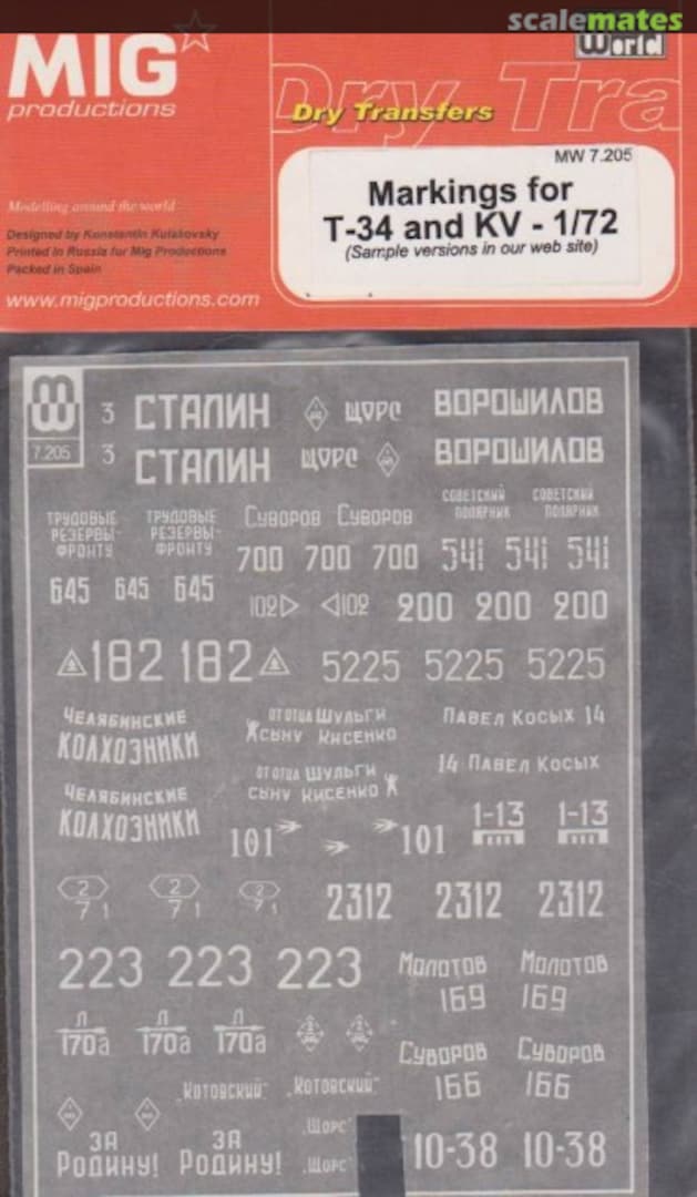 Boxart Markings for T-34 and KV MW 7.205 MIG Productions