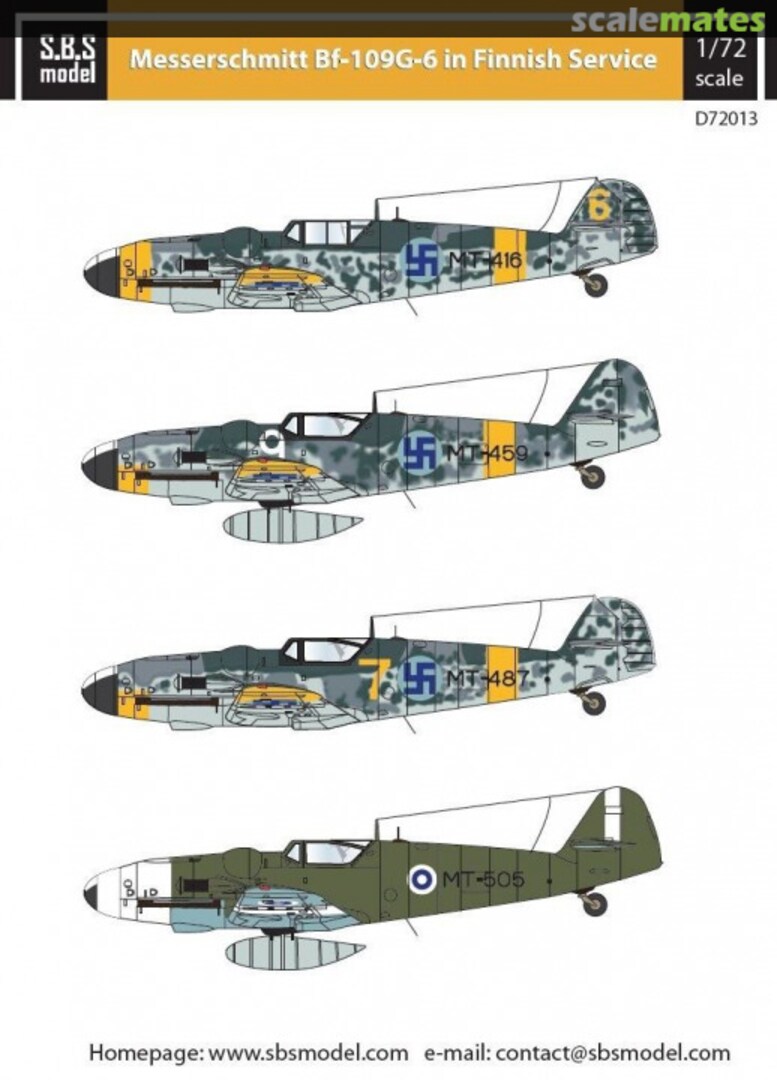 Boxart Messerschmitt Bf 109G-6 in Finnish Service D72013 SBS Model Boxart Messerschmitt Bf 109G-6 in Finnish Service D72013 SBS Model