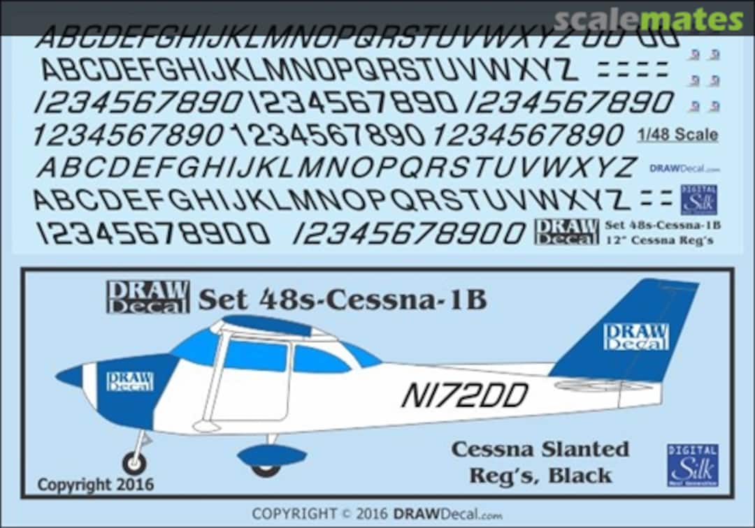 Boxart Cessna Slanted Registrations, Black 48s-Cessna-1B Draw Decal