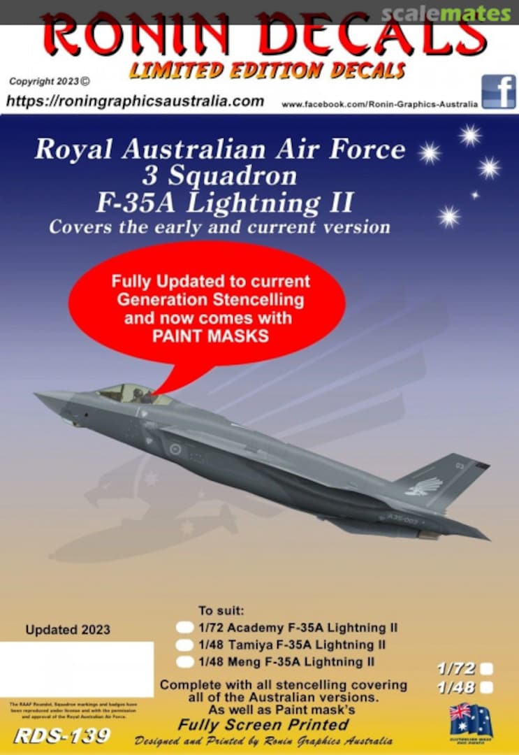 Boxart Royal Australian Air Force 3 Squadron F-35A Lightning II RDS-139 Ronin Decals Boxart Royal Australian Air Force 3 Squadron F-35A Lightning II RDS-139 Ronin Decals