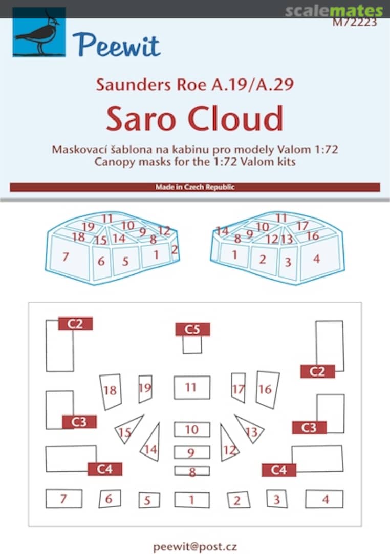 Boxart Canopy Mask: Saunders Roe (Saro) A.19 Cloud - Valom - M72223 Peewit