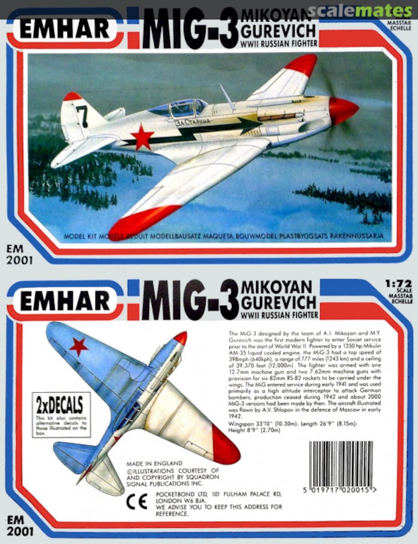 Boxart MiG-3 Mikoyan Gurevich WWII Russian Fighter EM2001 EMHAR Boxart MiG-3 Mikoyan Gurevich WWII Russian Fighter EM2001 EMHAR