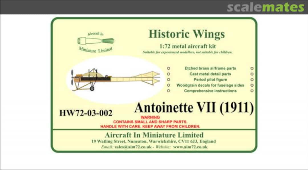 Boxart Antoinette VII HW72-03-002 Aircraft In Miniature Ltd Boxart Antoinette VII HW72-03-002 Aircraft In Miniature Ltd