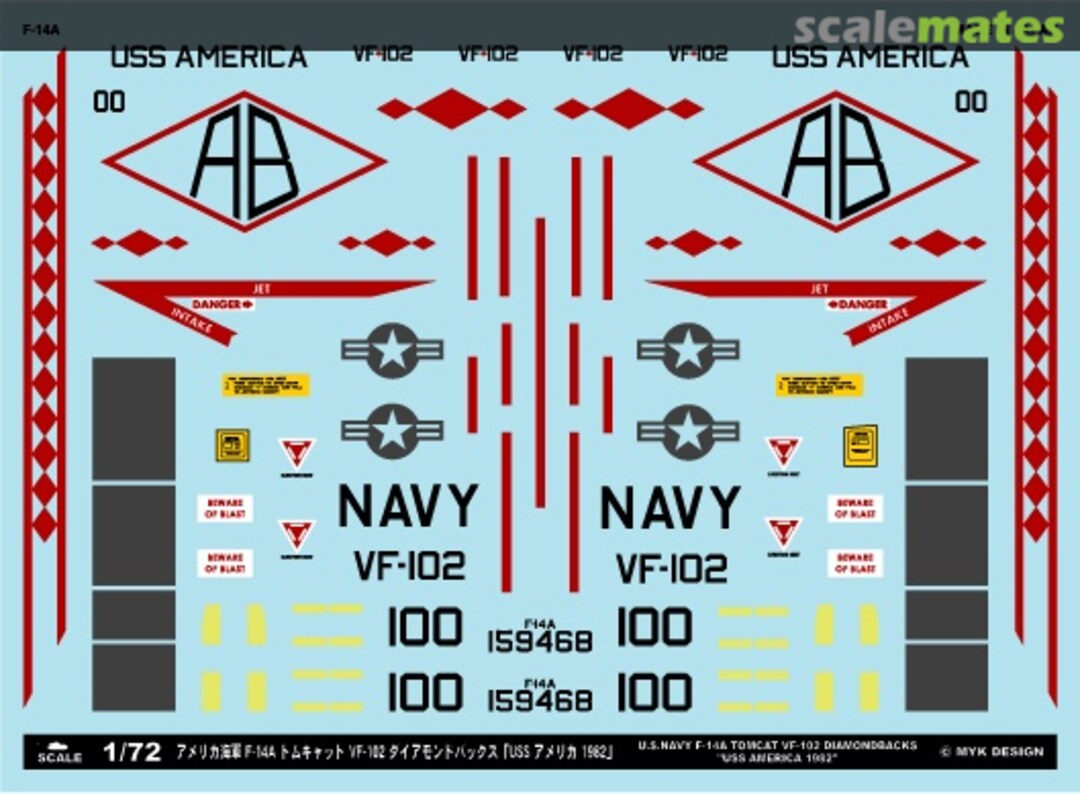 Boxart U.S. Navy F-14A Tomcat VF-102 Diamondbacks USS America 1982 A-72106 MYK Design Boxart U.S. Navy F-14A Tomcat VF-102 Diamondbacks USS America 1982 A-72106 MYK Design