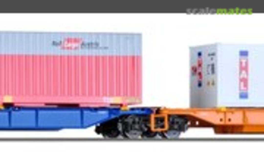 Doppeltragwg ÖKOMBI bel. ÖBB Ep6 mit Beladung 1 x 40Kühlcontainer Seatrade + 2 x Cargobox Rail Cargo Austria (Tillig 76638)
