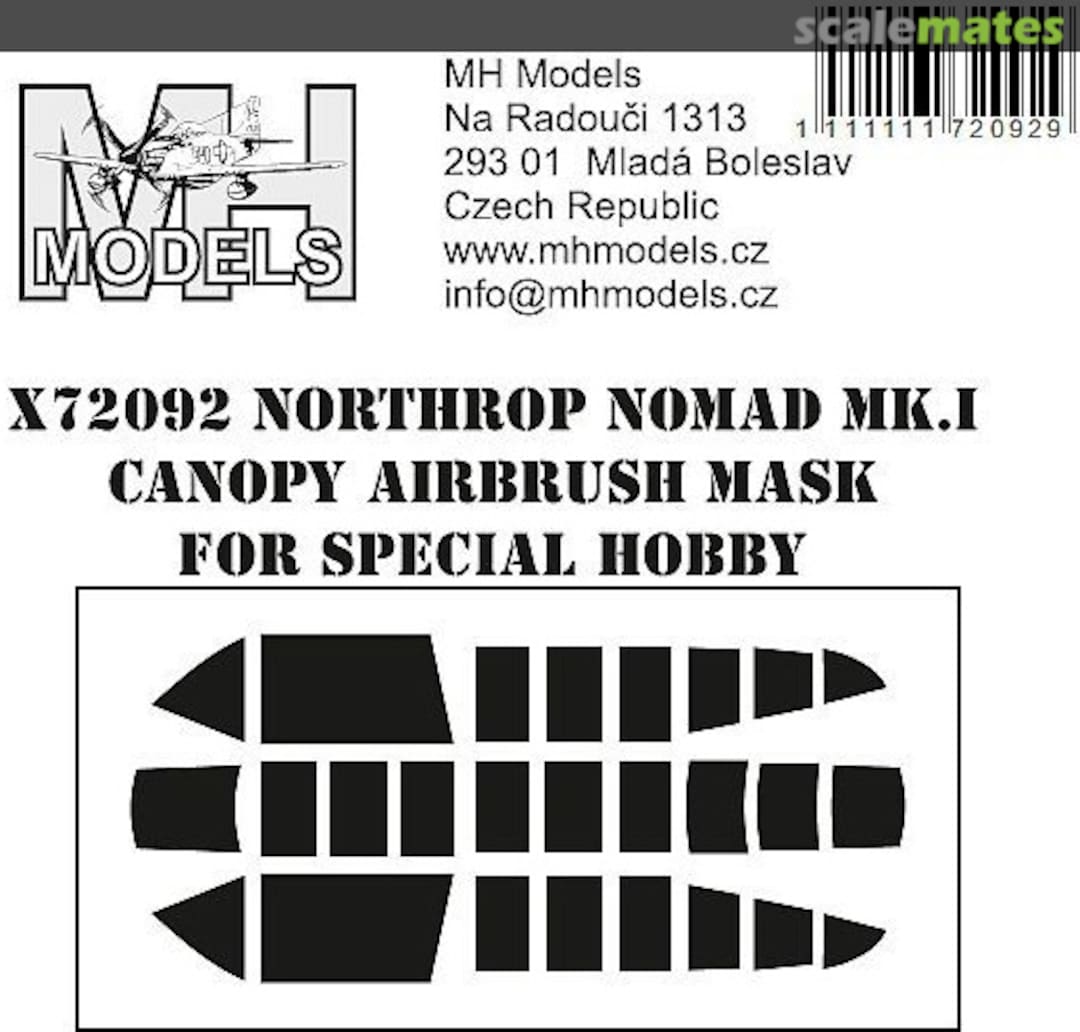 Boxart Northrop Nomad Mk.I Canopy Airbrush Mask X72092 MH Models