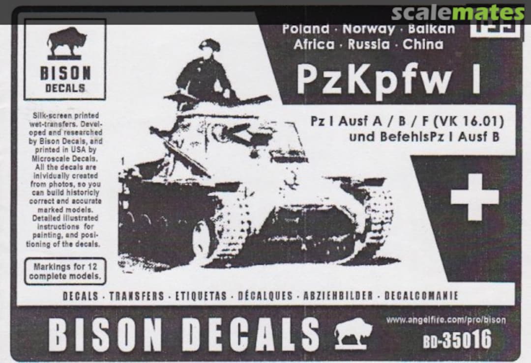 Boxart PzKpfw I BD-35016 Bison Decals Boxart PzKpfw I BD-35016 Bison Decals