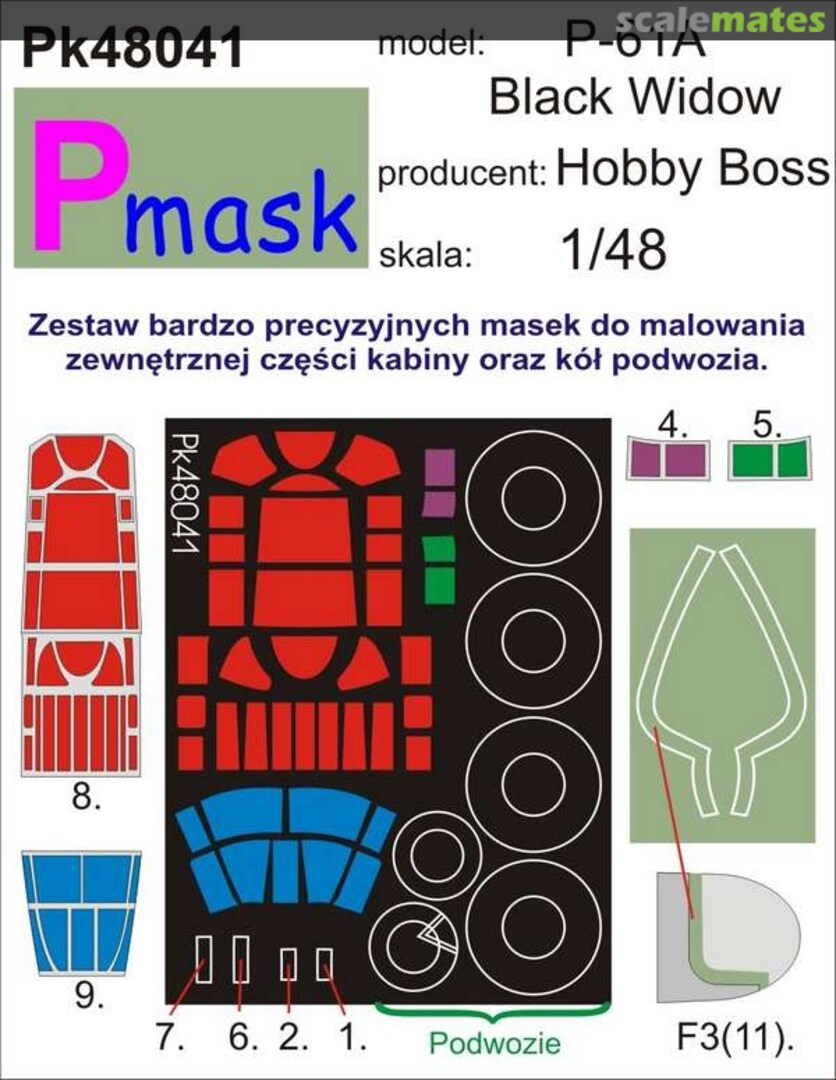 Boxart P-61A Black Widow - canopy and wheel masks PK48041 Pmask Boxart P-61A Black Widow - canopy and wheel masks PK48041 Pmask